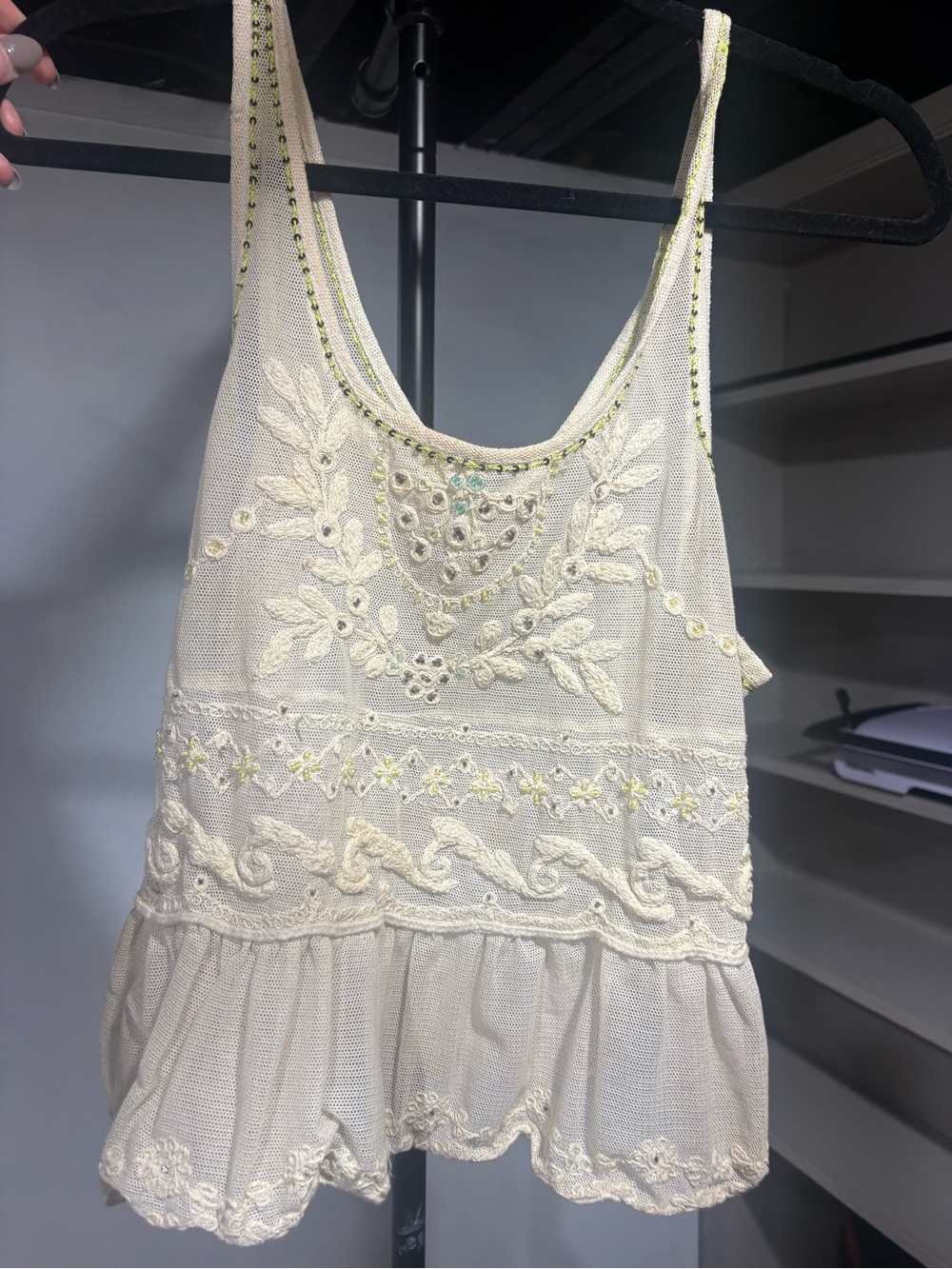 Free People Cream Embroidered Strapless Peplum Top
